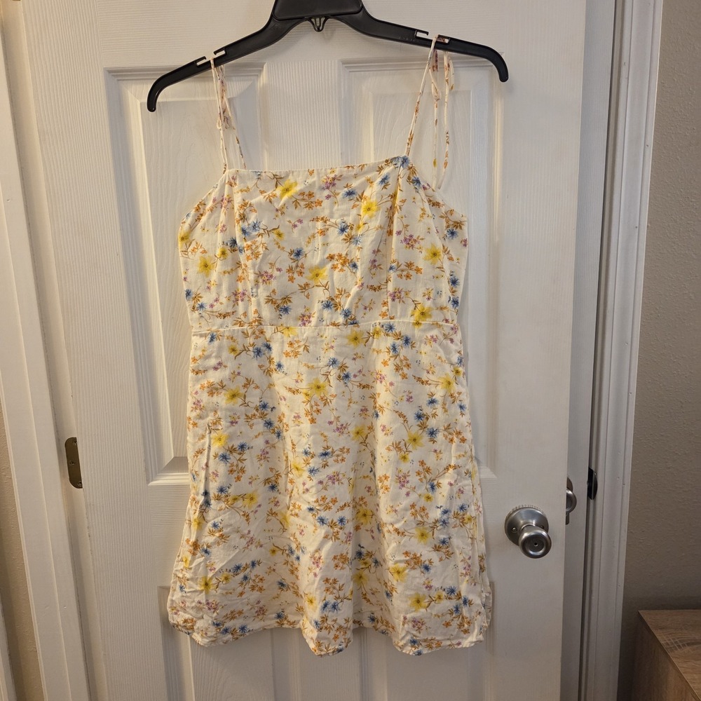 Old Navy sz L mini tie‎ cami dress floral linen/rayon casual summer beach vacay